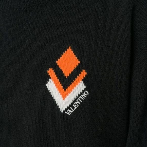 Valentino jacquard logo cashmere &  wool blend black‎ crew neck sweater XS - Picture 8 of 16